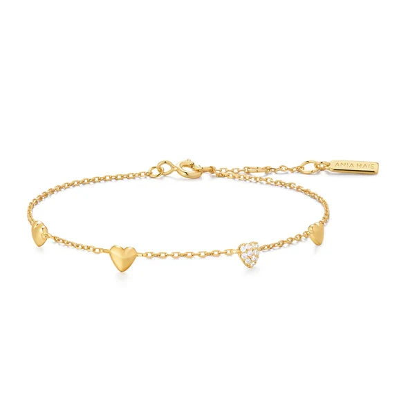 Gold Pavé Puffed Heart Station Bracelet