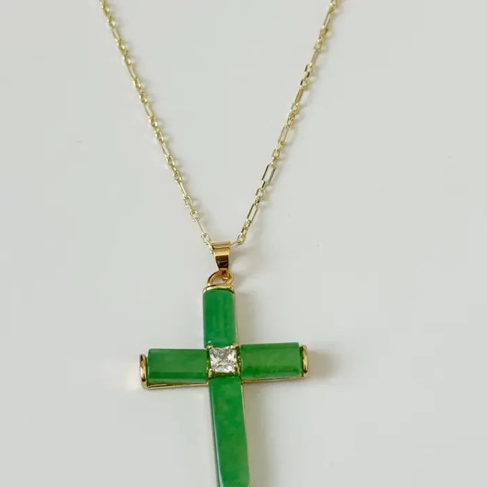 Green Jade Cross Necklace