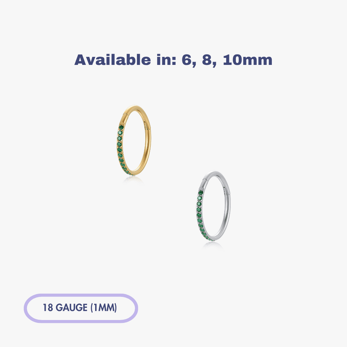 Green Pave Front Gem Titanium Clicker Hoop (Single) - Flaire & Co.