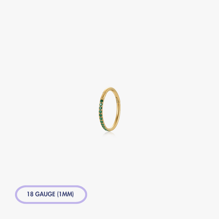 Green Pave Front Gem Titanium Clicker Hoop (Single) - Flaire & Co.