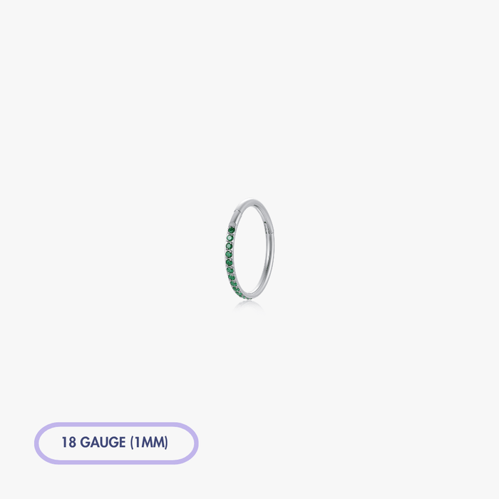 Green Pave Front Gem Titanium Clicker Hoop (Single) - Flaire & Co.