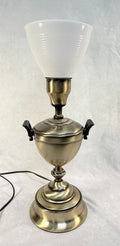 Green Stamps 1950s Table Lamp with Milk Glass Shade - Works!