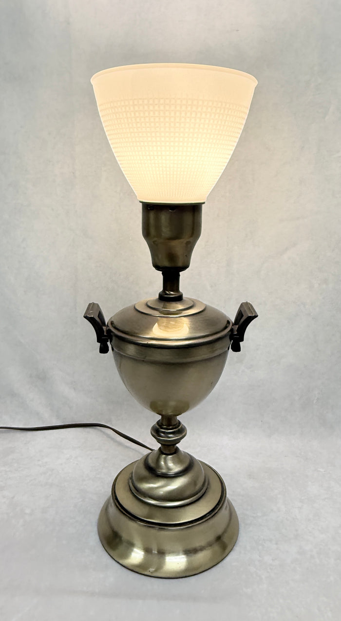 Green Stamps 1950s Table Lamp with Milk Glass Shade - Works!