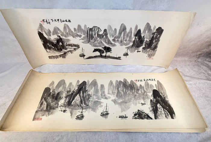 Guilin Mountain, Guangxi China Landscapes, Calligraphy Drawings - Lot of 10