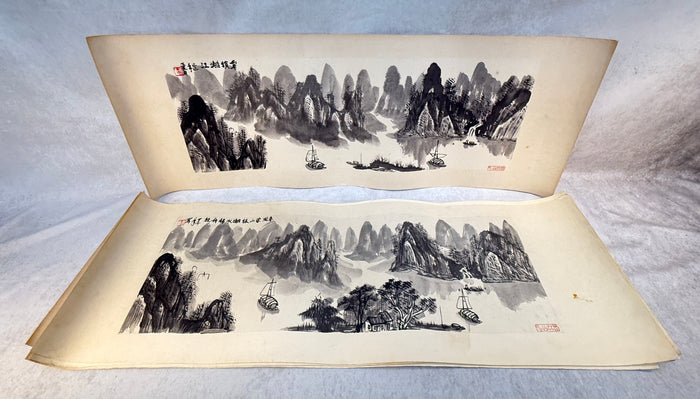 Guilin Mountain Landscapes, Guangxi China Calligraphy Drawings - Lot of 10