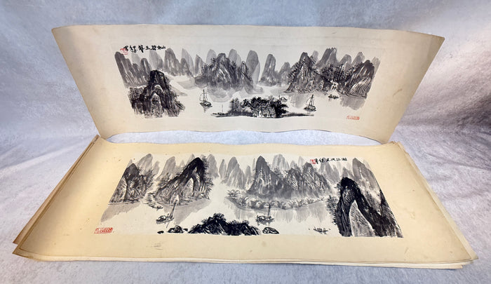 Guilin Mountain Landscapes, Guangxi China Calligraphy Drawings - Lot of 10