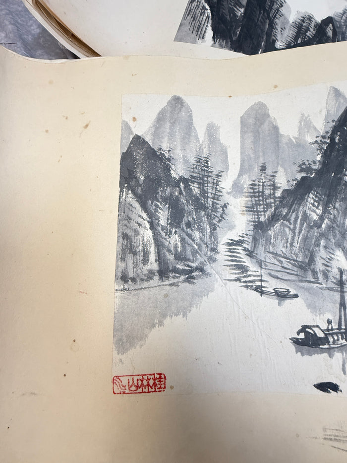 Guilin Mountain Landscapes, Guangxi China Calligraphy Drawings - Lot of 10