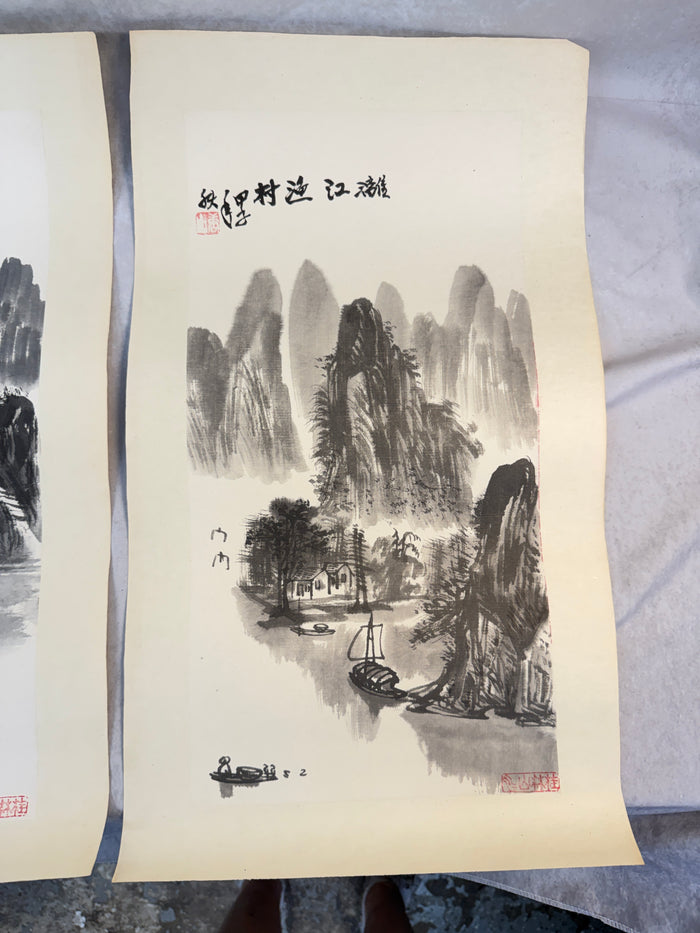 Guilin Mountain Landscapes, Guangxi China Calligraphy Drawings - Lot of 6