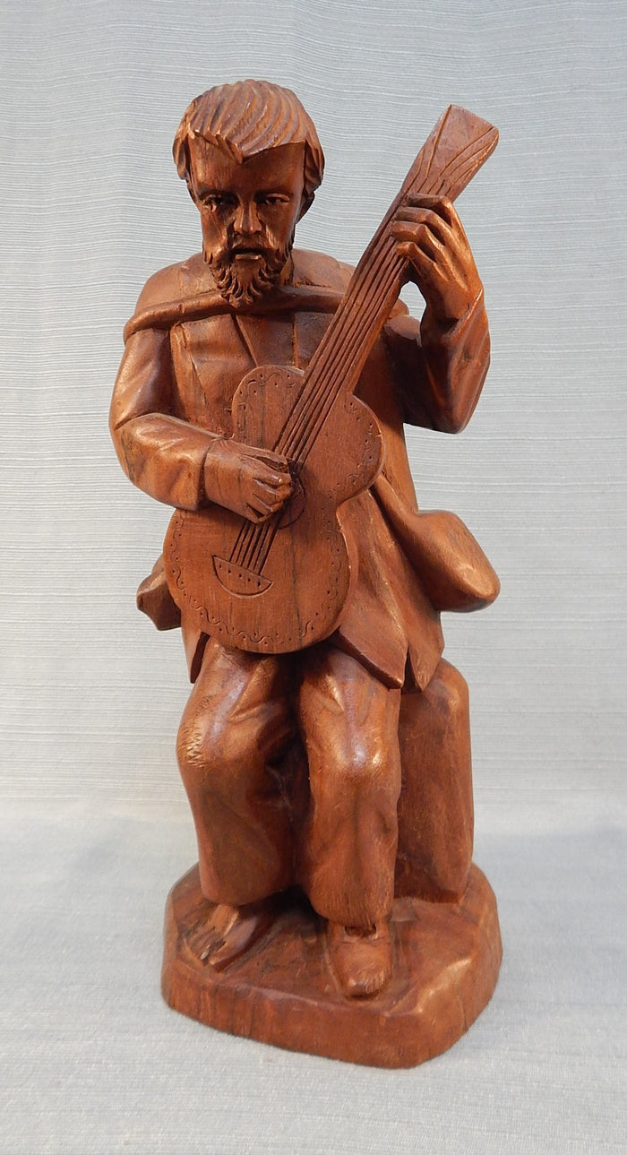 Guitar Player Carved Wood Statue, Made in Ecuador