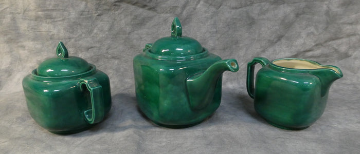 Holland Mold Green with Gold Wheat Teapot Set - 3 Pieces