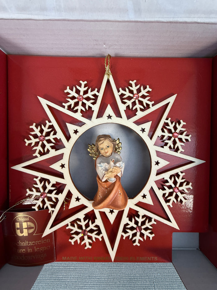Holzschnitzerein Wood-carved Angel with Dove Star Ornament - Like New!
