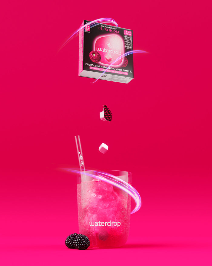 Turbo Workout Hydration Set with Berry Boost cubes and branded glass.