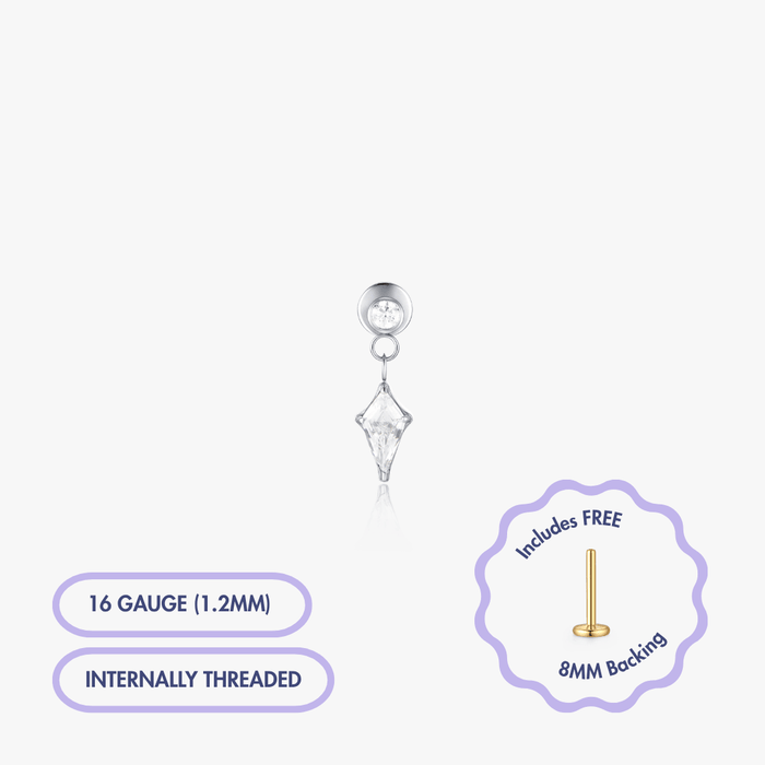 Kite Dangle Gem Titanium Flat Back Stud (Single) - Flaire & Co.