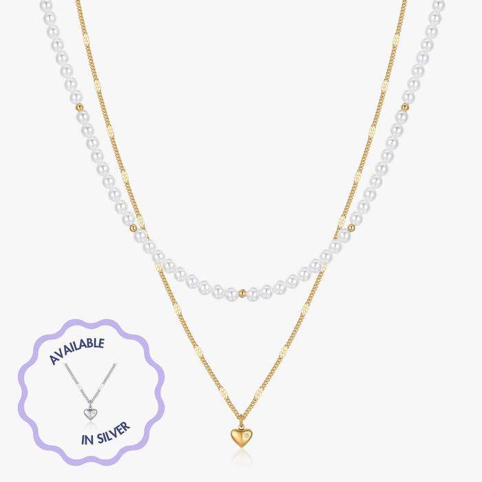 Layered Mini Heart Pearl Necklace - Flaire & Co.