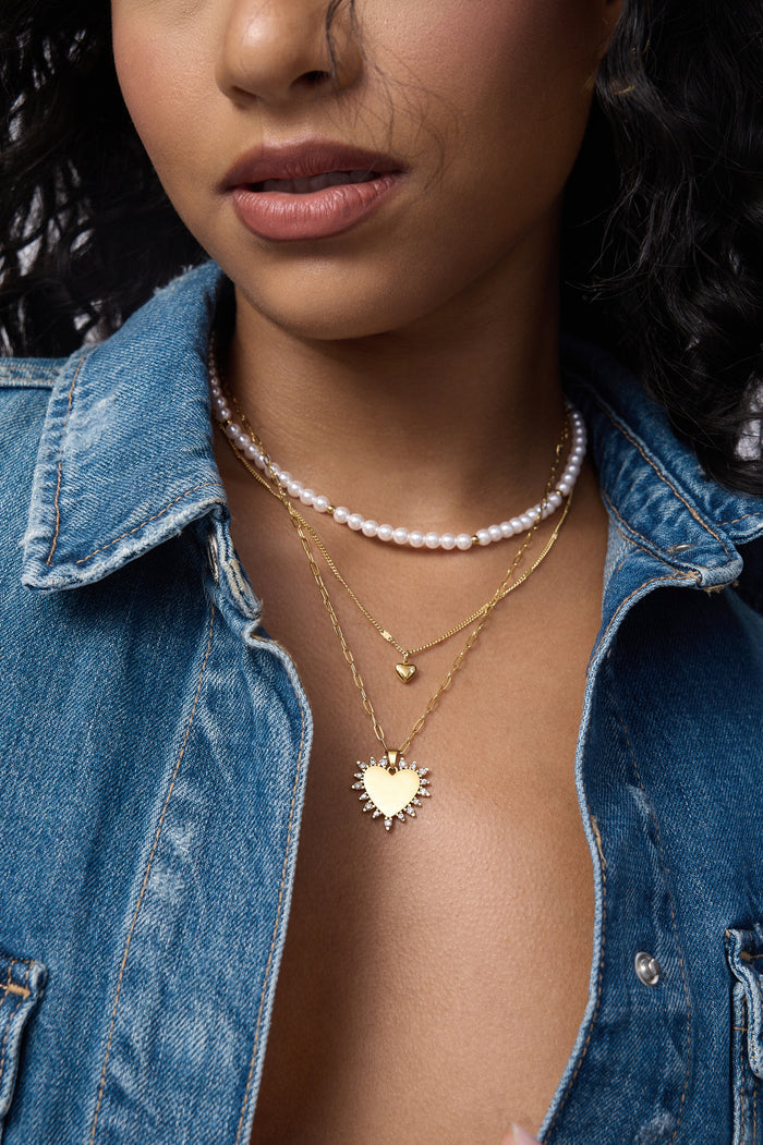 Layered Mini Heart Pearl Necklace