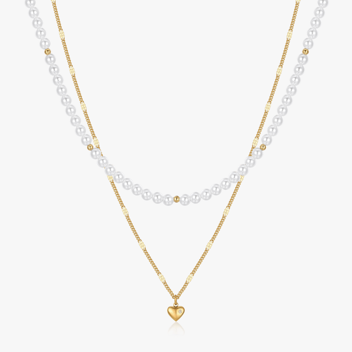 Layered Mini Heart Pearl Necklace - Flaire & Co.