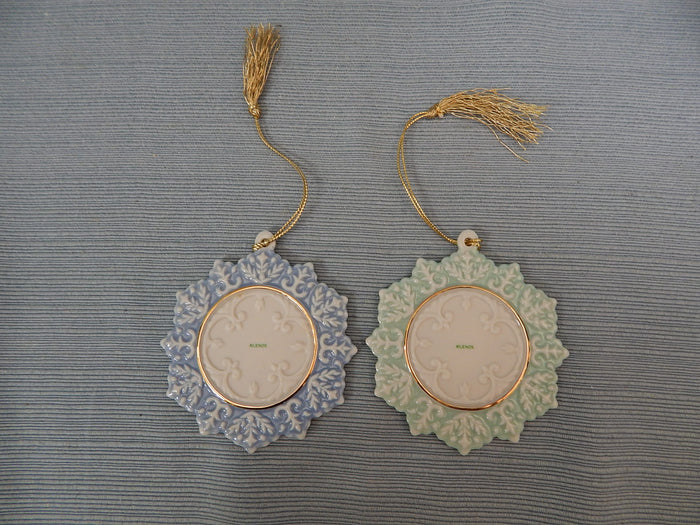 Lenox Cherub Cameo Collection Ornaments - Blue & Green - Lot of 2 -Brand New!