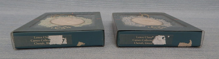 Lenox Cherub Cameo Collection Ornaments - Blue & Green - Lot of 2 -Brand New!