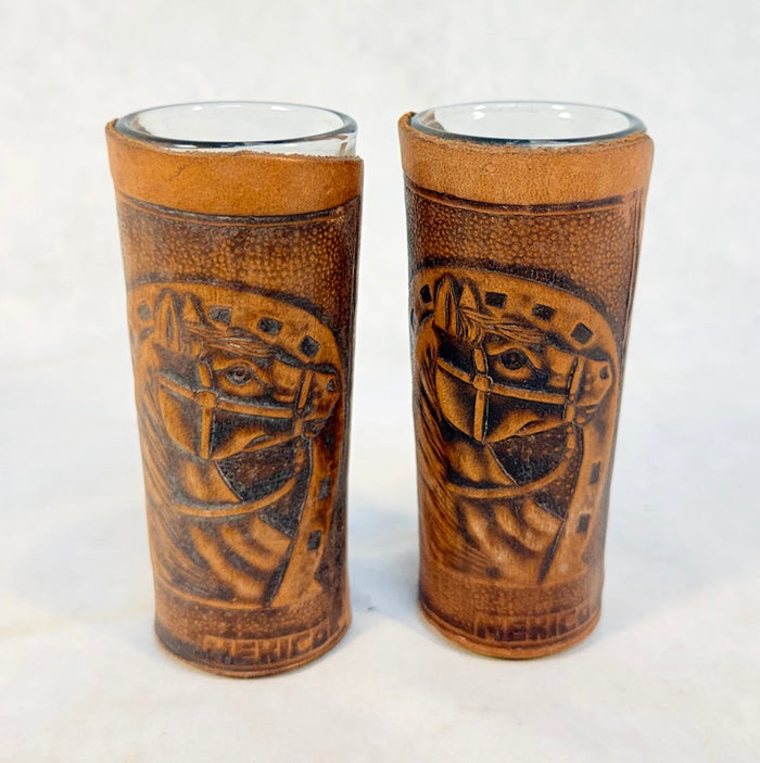 Mexican Leather-Wrapped Shot Glasses - Set of 2