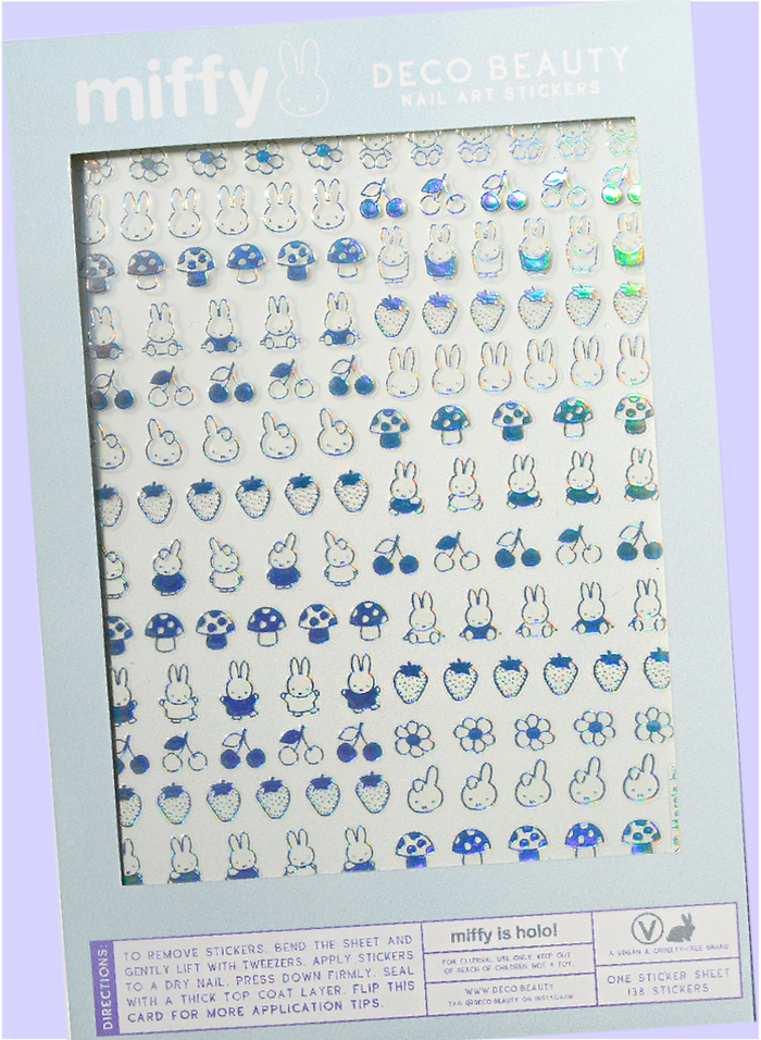 Deco Beauty 'Miffy is Holo!' sticker sheet flat lay on purple background
