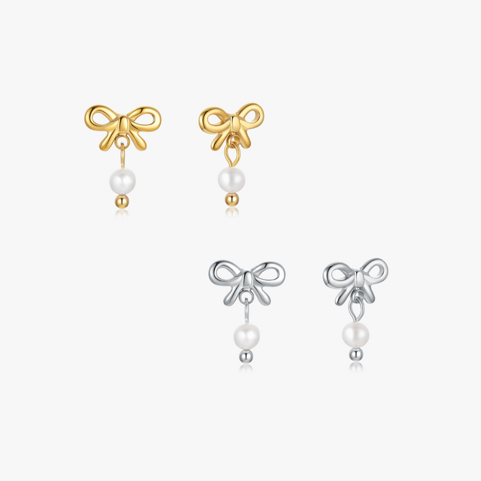 Mini Bow Earrings With Pearls