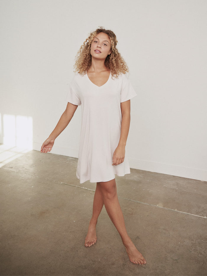 Modal V-Neck Dress by Hass - bone