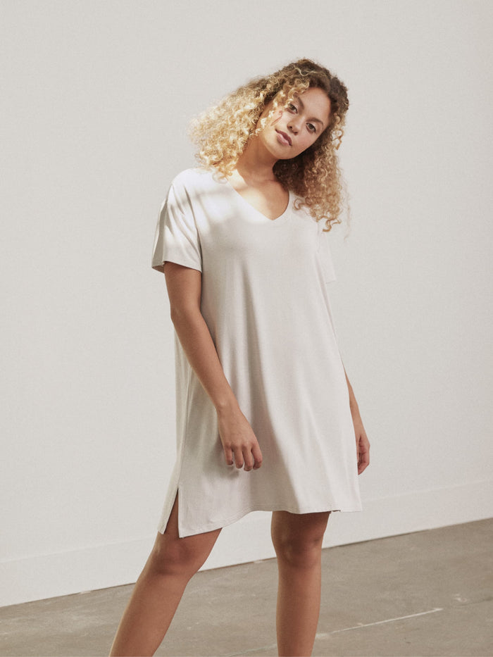 Modal V-Neck Dress by Hass color: bone