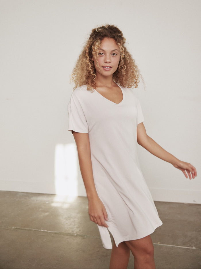 Modal V-Neck Dress by Hass color: bone