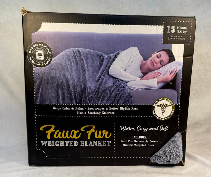 Morgan Home Fashions Faux Fur Weighted Blanket, Gray, 15 lb., 52" x 72" - Brand New!