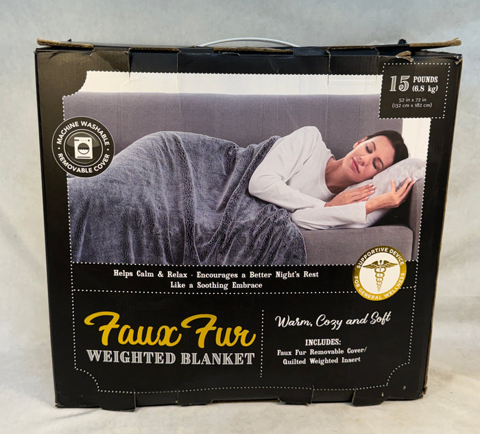 Morgan Home Fashions Faux Fur Weighted Blanket, Gray, 15 lb., 52" x 72" - Brand New!