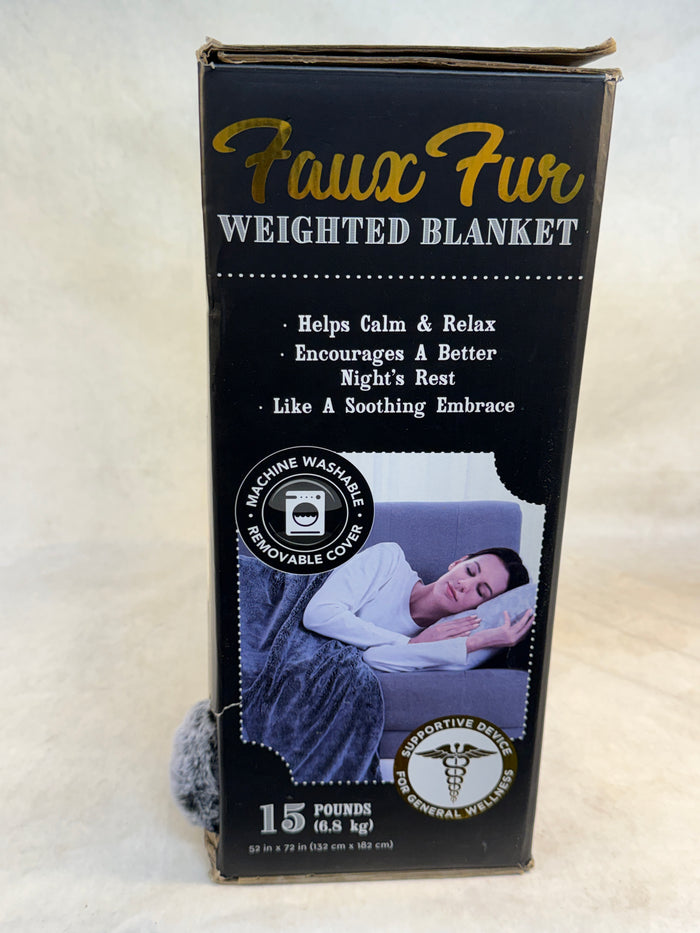 Morgan Home Fashions Faux Fur Weighted Blanket, Gray, 15 lb., 52" x 72" - Brand New!