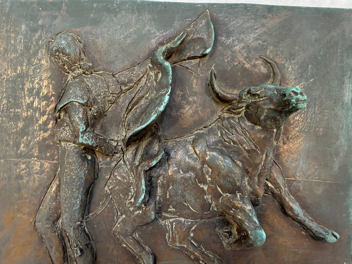 Nancy DuPont Twyman Bullfight Bronze Relief Wall Plaque