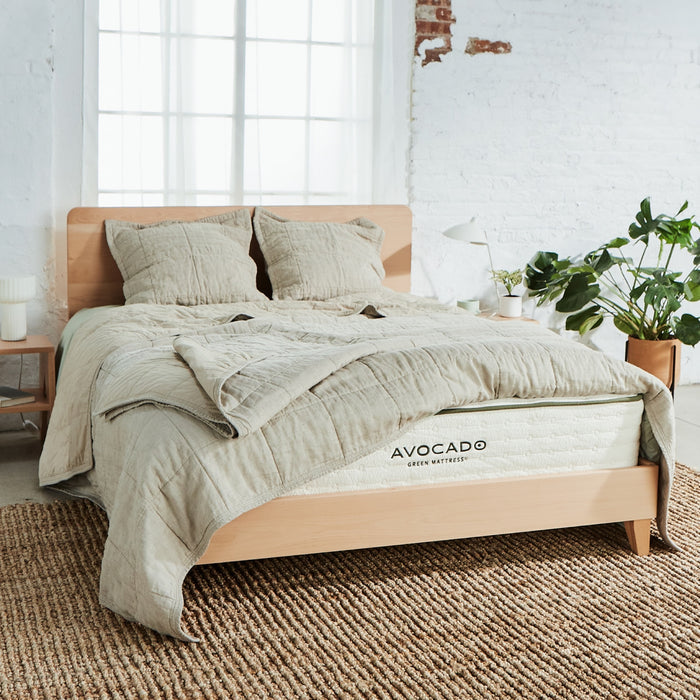 Avocado Natural Linen Quilt in color Natural