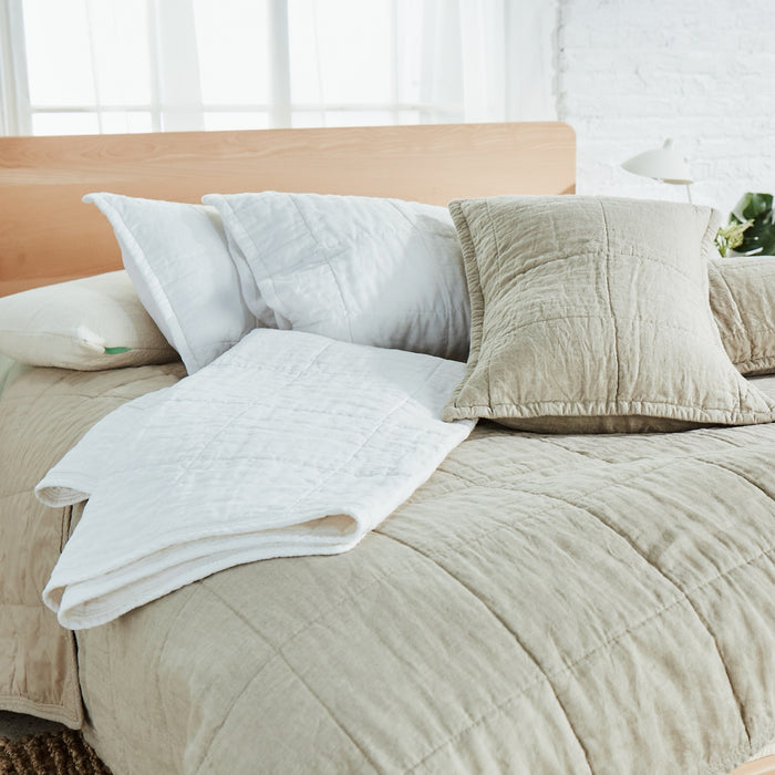 Avocado Natural Linen Quilt, Throw, and Shams