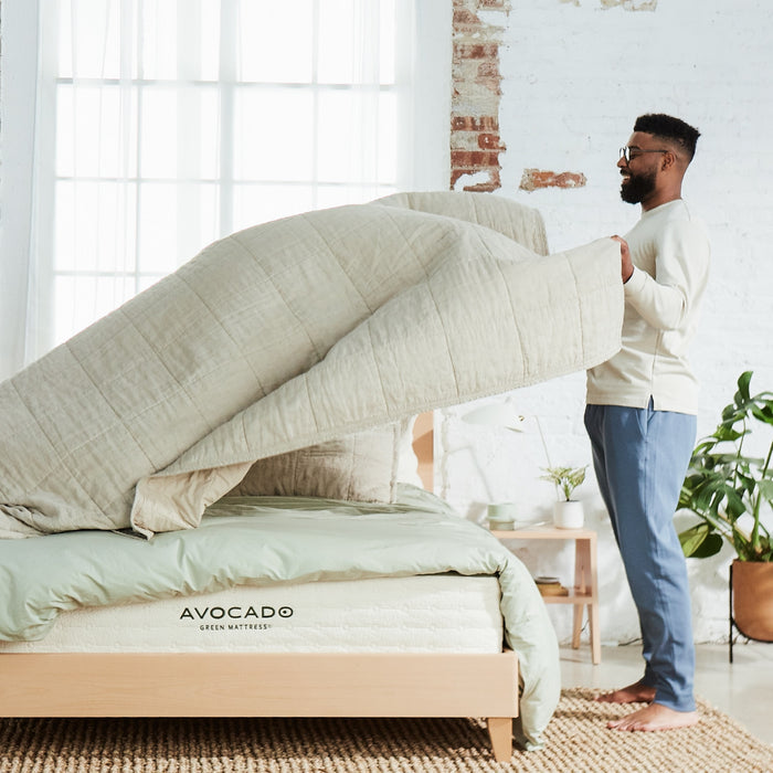 Avocado Natural Linen Quilt in color Natural