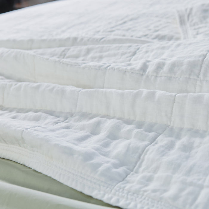 Avocado Natural Linen Quilt in color White