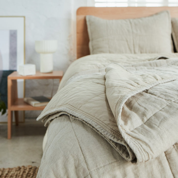 Avocado Natural Linen Quilt Throw in color Natural