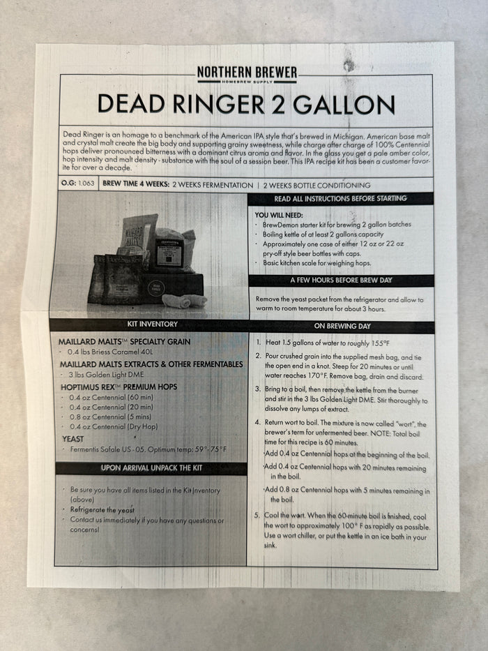 Northern Brewer Dead Ringer IPA Beer Making Kit