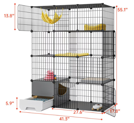 Oneluck 4-Tier Cat Cage with Litter Box for 1-2 Cats (41.3" L x 17.8" W x 55.1" H) - Brand New!