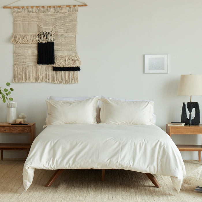 Avocado Green Mattress Organic Cotton Duvet Cover GOTS White Clean Modern Design Set Shams Pillowcases