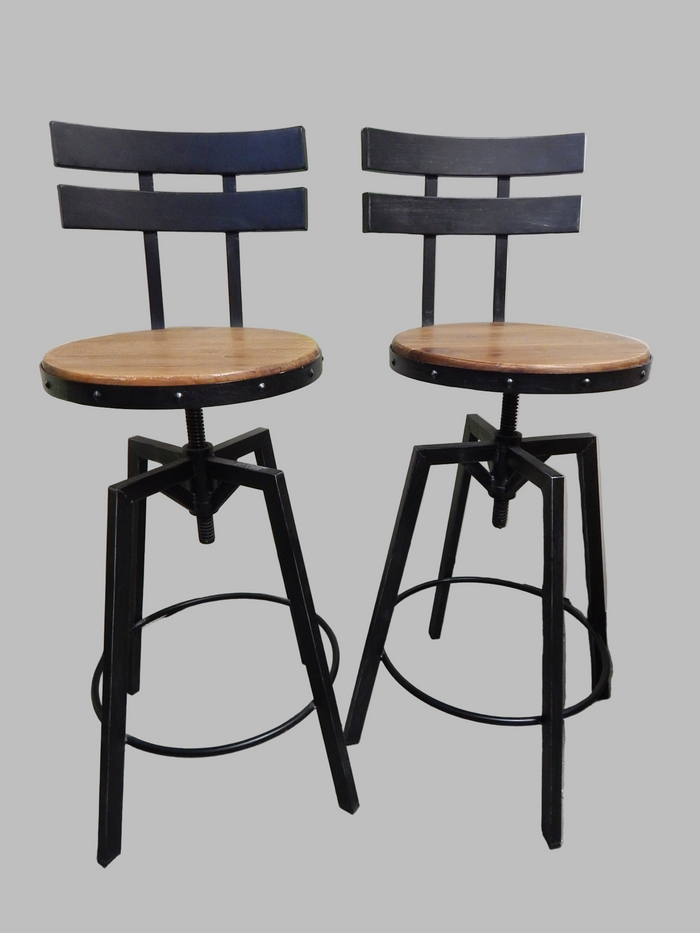 Pair of Industrial Style Metal and Wood Barstools