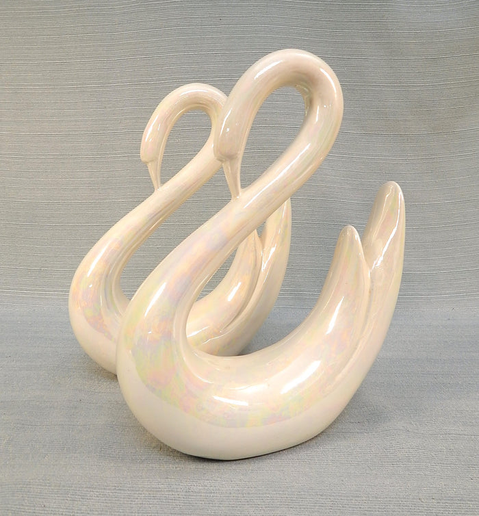 Pair of Pearlescent Ceramic Swans