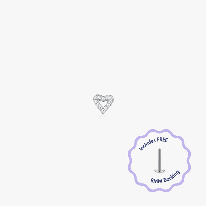 Pave Heart Titanium Flat Back Stud (Single)