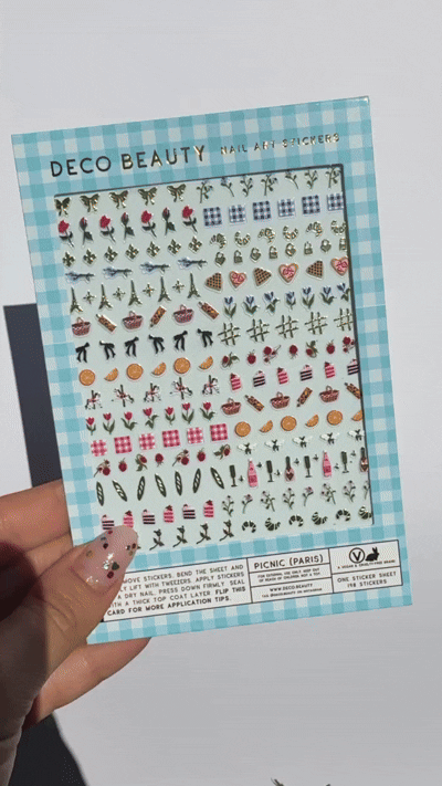 closeup gif of Picnic showing Paris inspired stickers