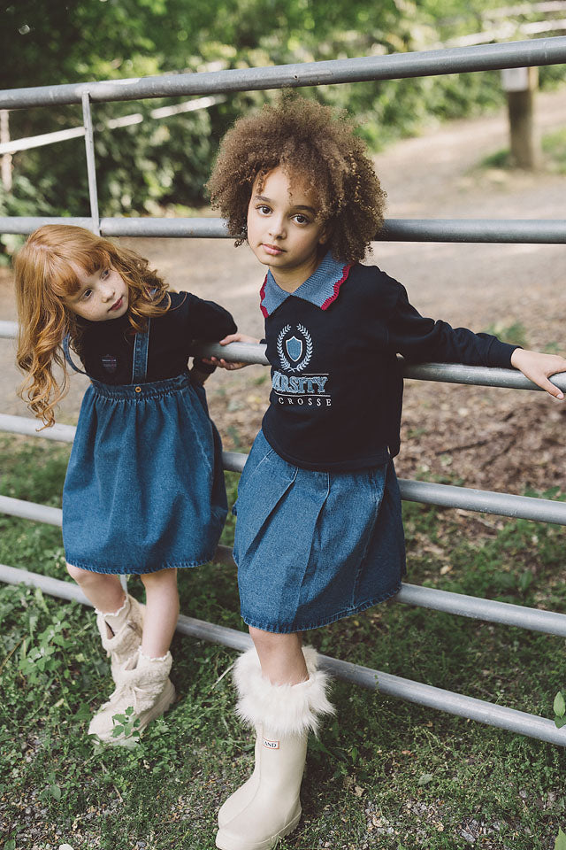 Pleated Denim Skirt-Blue Denim