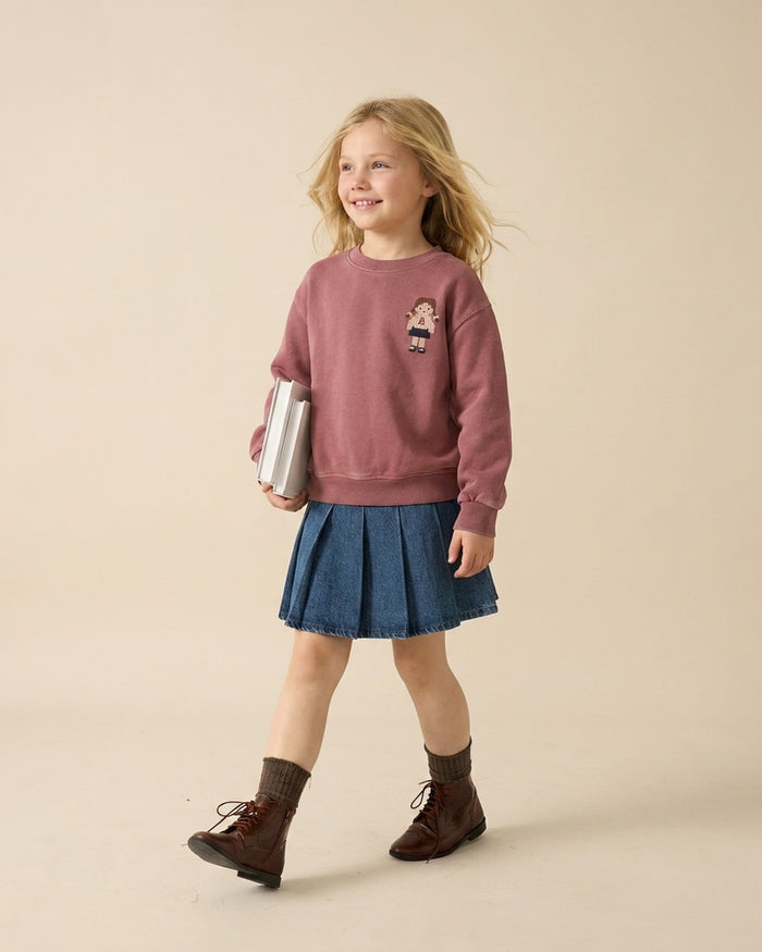 Pleated Denim Skirt-Blue Denim