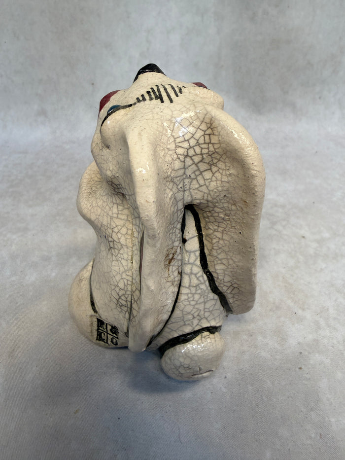 Raku Zoo Rabbit with Carrot Whistle by Chris Moses, Signed by Artist
