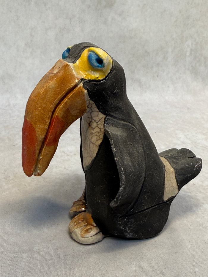 Raku Zoo Toucan Whistle by Chris Moses, Signed by Artist