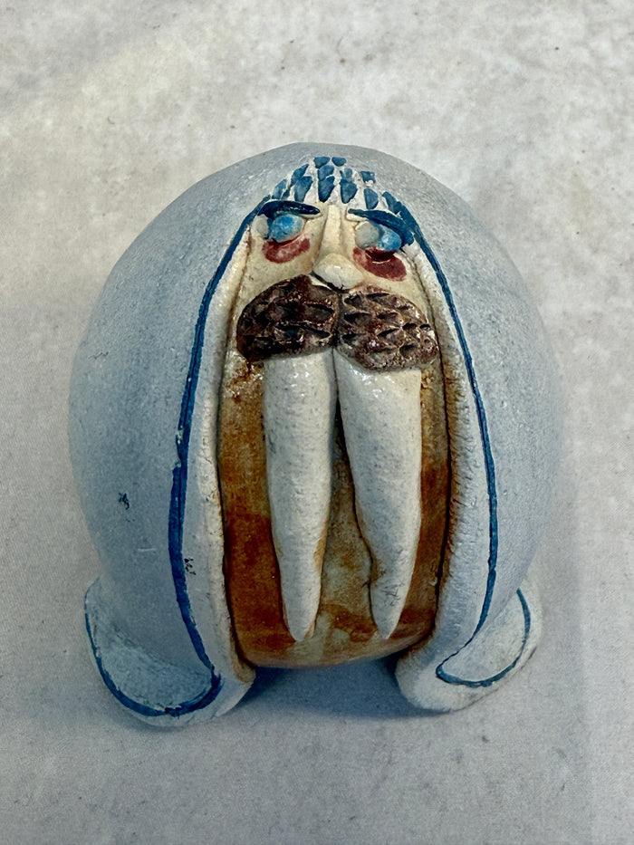 Raku Zoo Walrus Whistle by Chris Moses, Signed by Artist
