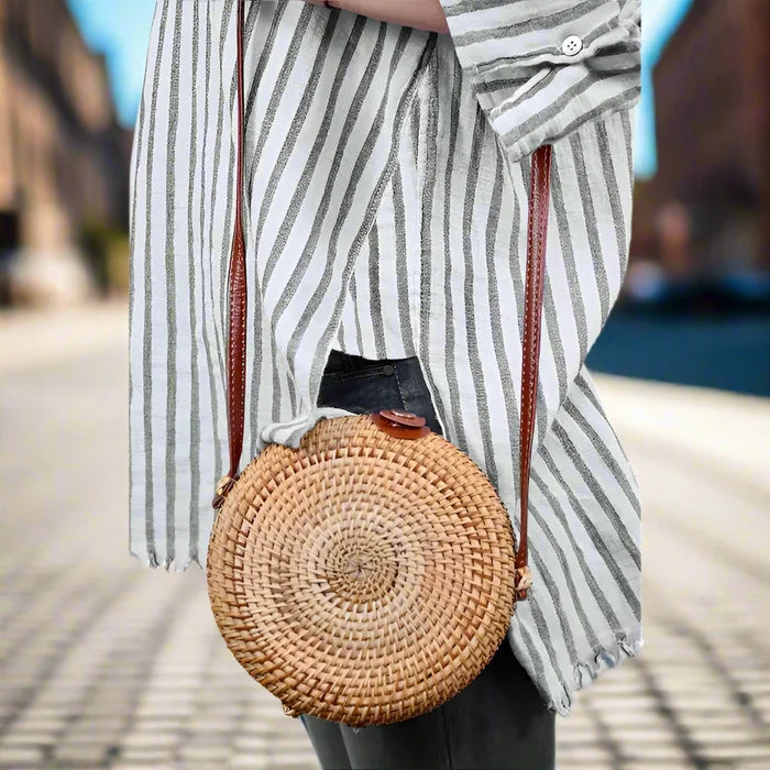 Rattan Straw Macaron Shell Crossbody